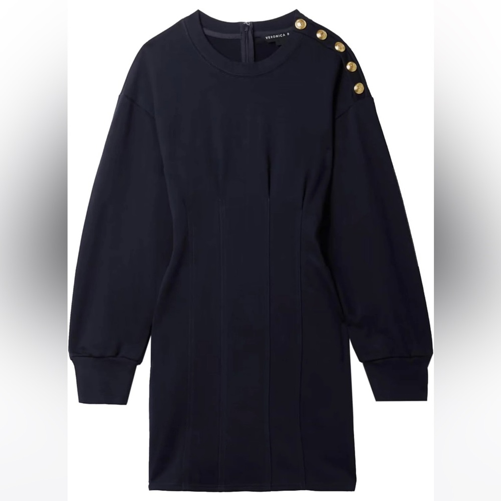 Veronica Beard Dakasha Gold Button Cotton Mini Dress Navy